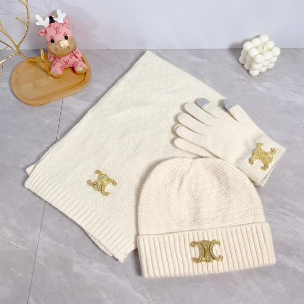 designer,replica,clothing,fake,1:1,lv,luxury,high quality Celine scarf hat with pom-pom gloves three-piece suit