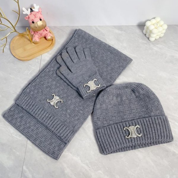 designer,replica,clothing,fake,1:1,lv,luxury,high quality Celine scarf hat with pom-pom gloves three-piece suit