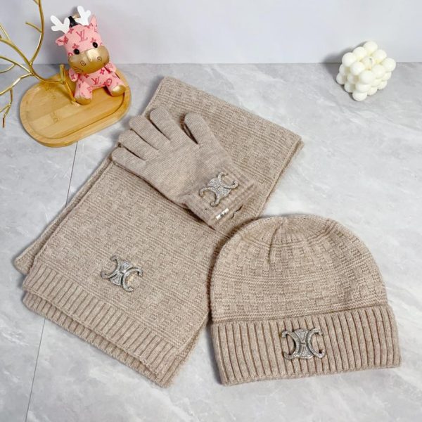 designer,replica,clothing,fake,1:1,lv,luxury,high quality Celine scarf hat with pom-pom gloves three-piece suit