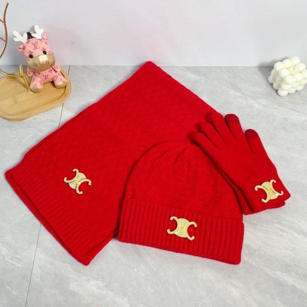 designer,replica,clothing,fake,1:1,lv,luxury,high quality Celine scarf hat with pom-pom gloves three-piece suit