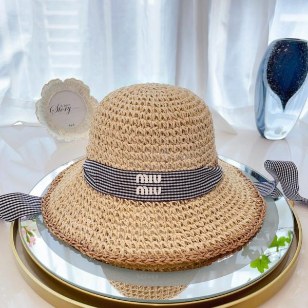 designer,replica,clothing,fake,1:1,lv,luxury,high quality MiuMiu new style hand hook loli style fisherman hat windproof ribbon fisherman hat
