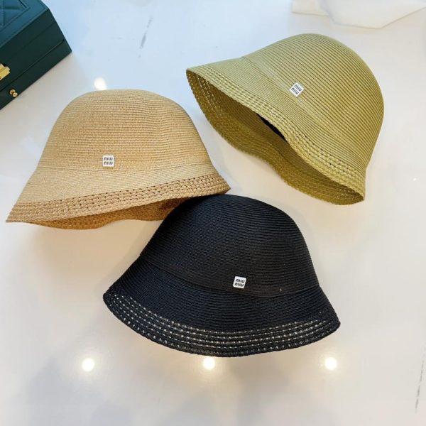 designer,replica,clothing,fake,1:1,lv,luxury,high quality MiuMiu spring and summer new thin braid irregular sun bucket hat