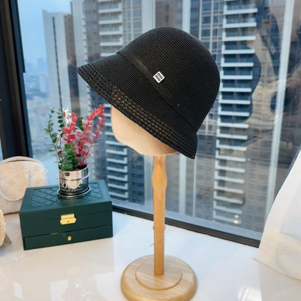 designer,replica,clothing,fake,1:1,lv,luxury,high quality MiuMiu spring and summer new thin braid irregular sun bucket hat