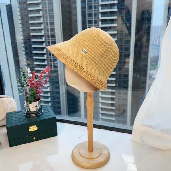 designer,replica,clothing,fake,1:1,lv,luxury,high quality MiuMiu spring and summer new thin braid irregular sun bucket hat