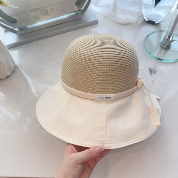 designer,replica,clothing,fake,1:1,lv,luxury,high quality MiuMiu spring and summer new style bow straw fisherman hat