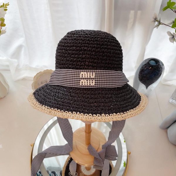 designer,replica,clothing,fake,1:1,lv,luxury,high quality MiuMiu new style hand hook loli style fisherman hat windproof ribbon fisherman hat