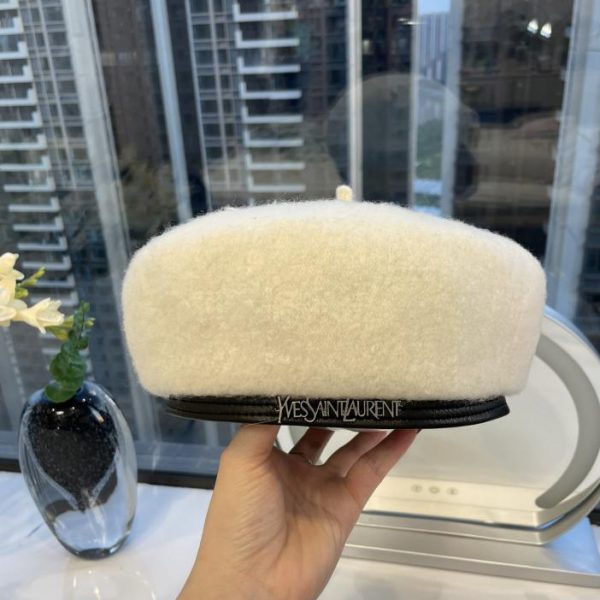 designer,replica,clothing,fake,1:1,lv,luxury,high quality YSL new wool beret leather edge splicing beret