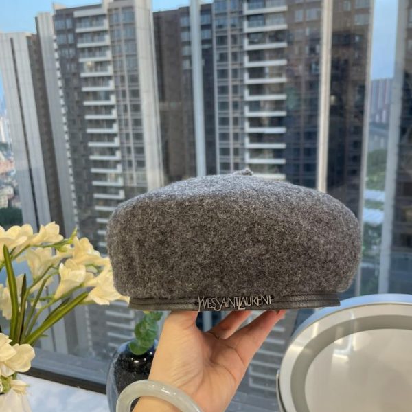 designer,replica,clothing,fake,1:1,lv,luxury,high quality YSL new wool beret leather edge splicing beret