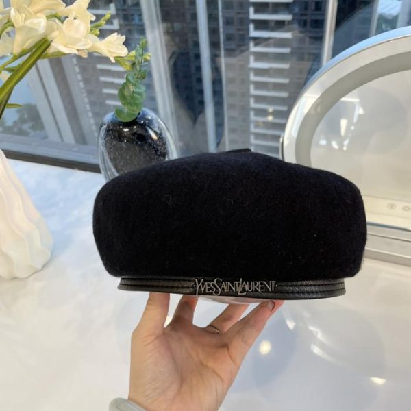 designer,replica,clothing,fake,1:1,lv,luxury,high quality YSL new wool beret leather edge splicing beret