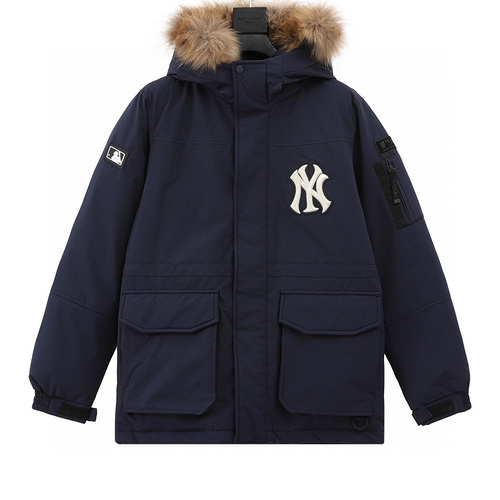 designer,replica,clothing,fake,1:1,lv,luxury,high quality MLB Men and Women Couple Mid-Length Goose Down Warm Down Jacket Windproof Large Fur Collar (B32C)