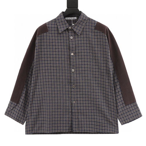 designer,replica,clothing,fake,1:1,lv,luxury,high quality ACNE patchwork plaid long-sleeved shirt (5CA7)