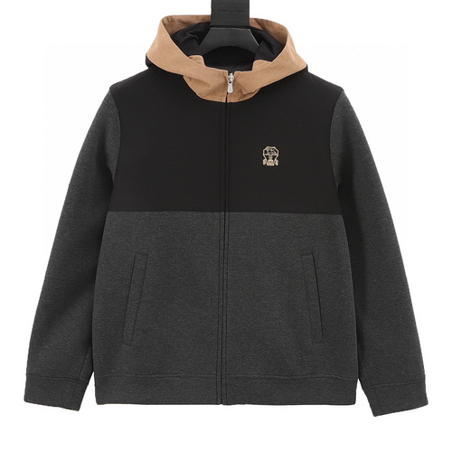 designer,replica,clothing,fake,1:1,lv,luxury,high quality Brunello Cucinelli BC patchwork contrasting space cotton hooded jacket (C5A1)