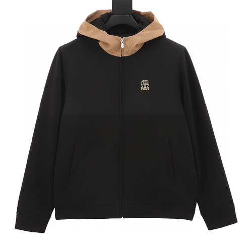 designer,replica,clothing,fake,1:1,lv,luxury,high quality Brunello Cucinelli BC patchwork contrasting space cotton hooded jacket (F4D9)