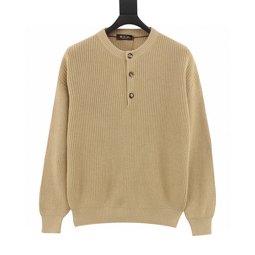 designer,replica,clothing,fake,1:1,lv,luxury,high quality Loro Piana LP Henley collar knitted cotton crew neck sweater (7EA3)