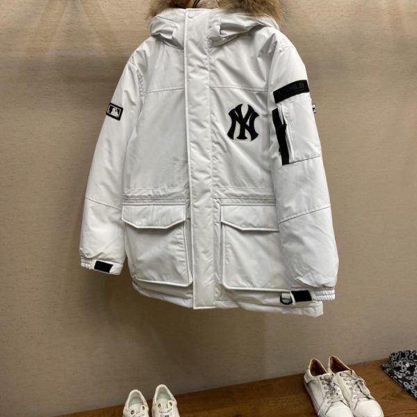 designer,replica,clothing,fake,1:1,lv,luxury,high quality New York Yankees logo mid-length down jacket for men and women