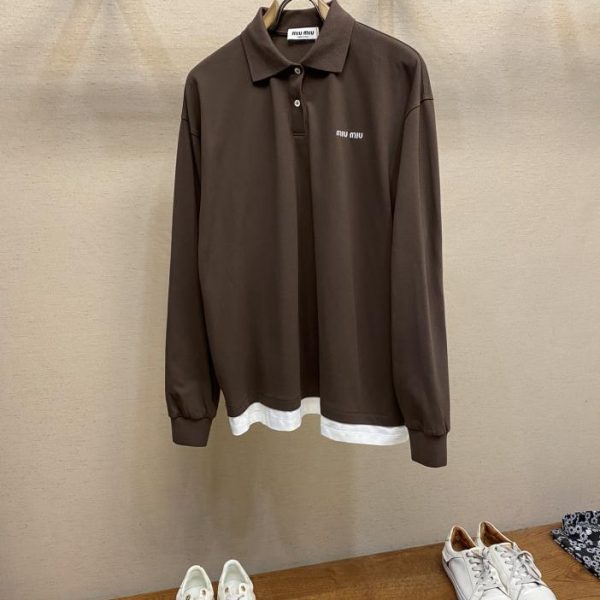 designer,replica,clothing,fake,1:1,lv,luxury,high quality Miu Mi Pop-UP fake two piece long sleeve polo