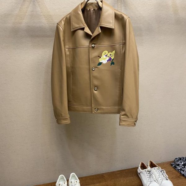 designer,replica,clothing,fake,1:1,lv,luxury,high quality LV floral pattern embroidered leather jacket