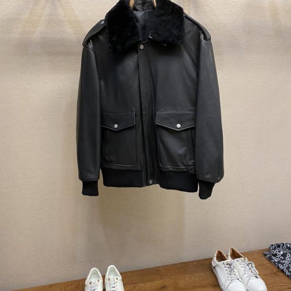 designer,replica,clothing,fake,1:1,lv,luxury,high quality Prada shearling collar leather jacket