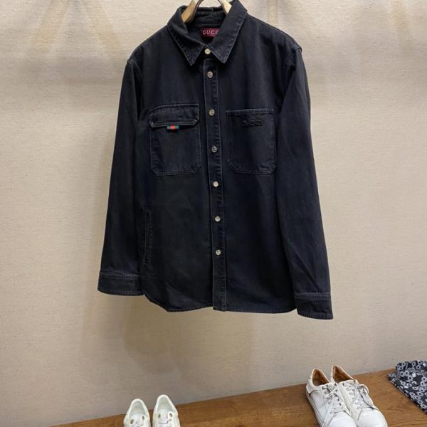 designer,replica,clothing,fake,1:1,lv,luxury,high quality Gucci GG embroidered denim shirt