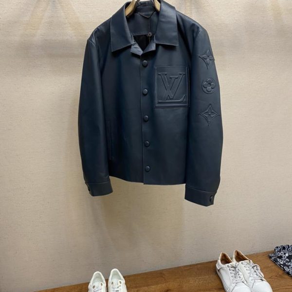 designer,replica,clothing,fake,1:1,lv,luxury,high quality LV 3D detail leather belted jacket