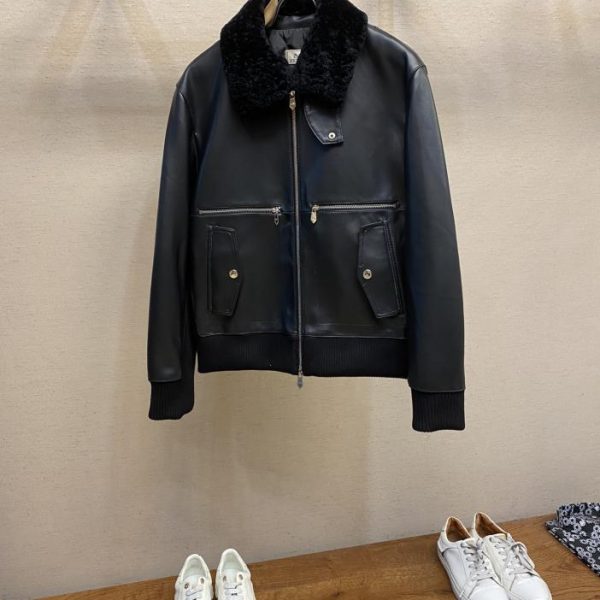 designer,replica,clothing,fake,1:1,lv,luxury,high quality Hermes latest shearling collar leather jacket