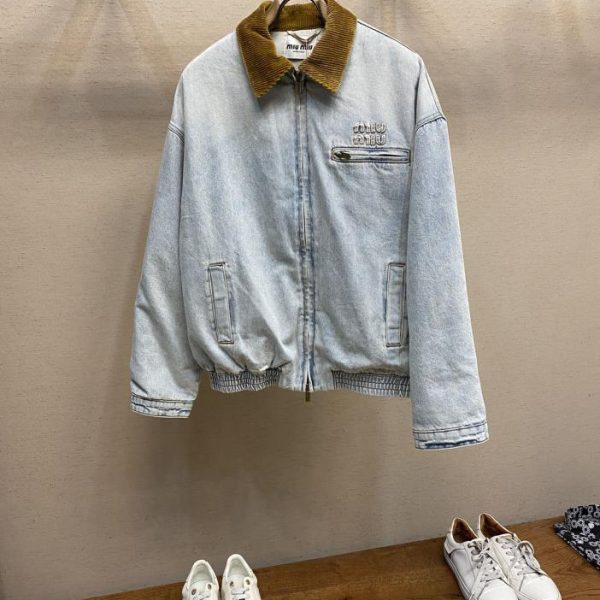 designer,replica,clothing,fake,1:1,lv,luxury,high quality Miu Miu washed blue denim cotton jacket high version