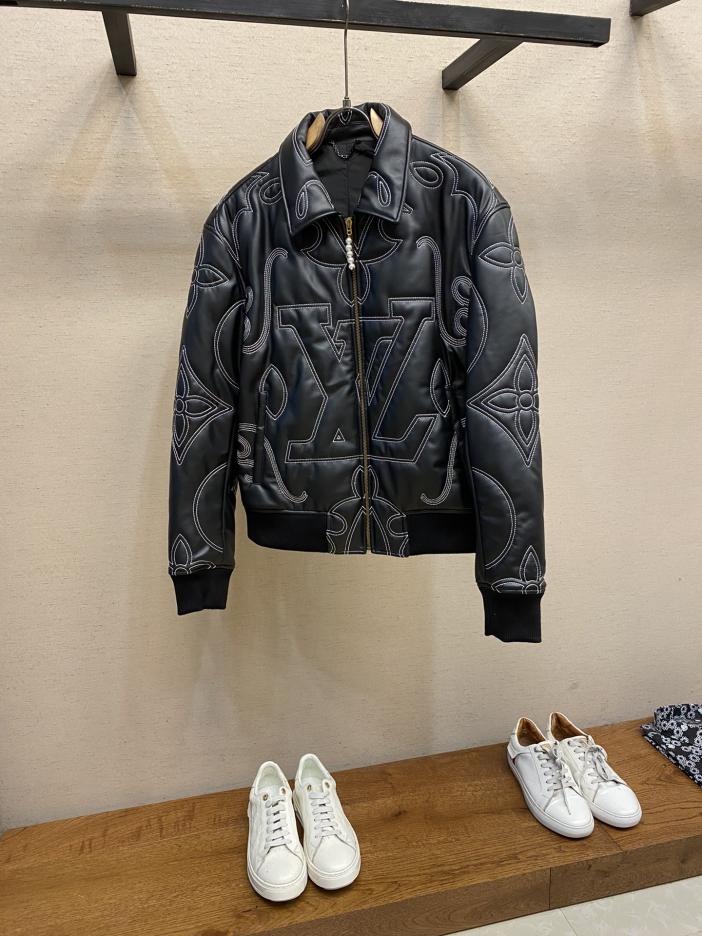 designer,replica,clothing,fake,1:1,lv,luxury,high quality LV embroidered leather bomber jacket designer,replica,clothing,fake,1:1,lv,luxury,high quality LV embroidered leather bomber jacket