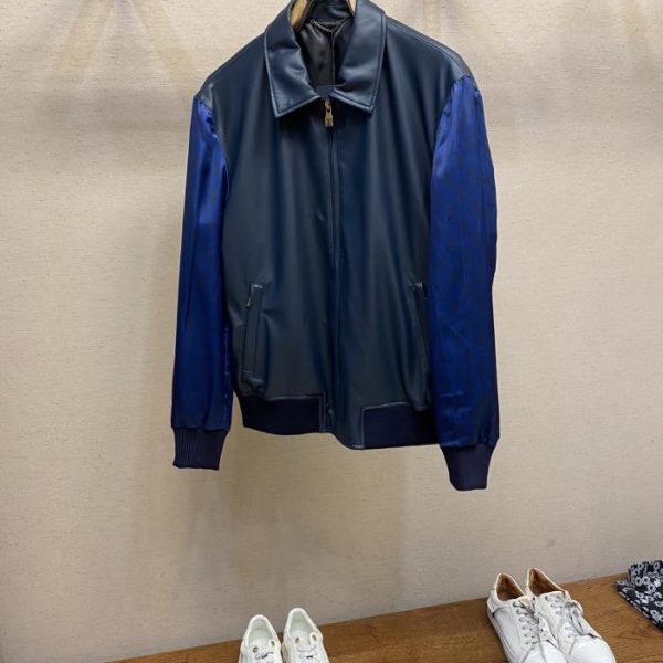 designer,replica,clothing,fake,1:1,lv,luxury,high quality LV stand collar patchwork leather jacket, same style for men and women
