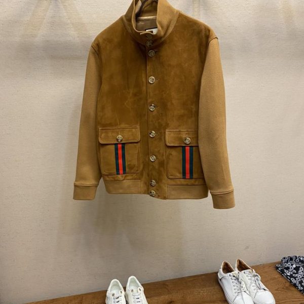 designer,replica,clothing,fake,1:1,lv,luxury,high quality Gucci men’s autumn and winter solid color lapel patchwork leather jacket
