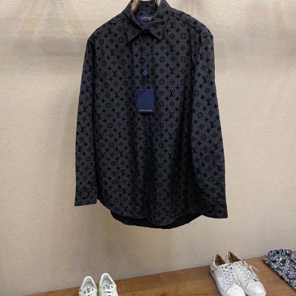 designer,replica,clothing,fake,1:1,lv,luxury,high quality LV classic flocked casual long-sleeved shirt, same style for men and women