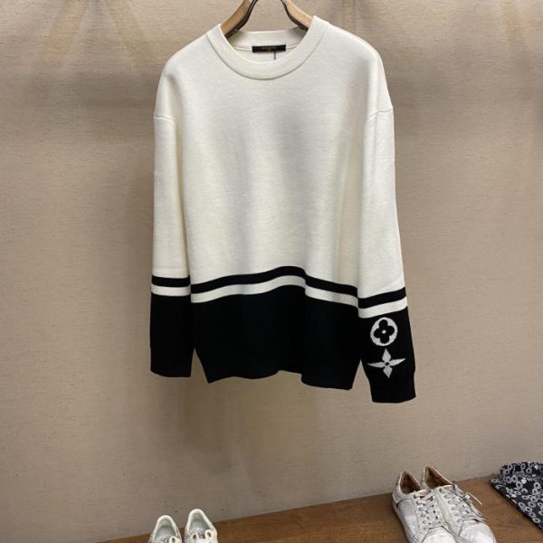 designer,replica,clothing,fake,1:1,lv,luxury,high quality LV black and white splicing 100% wool knitted sweater