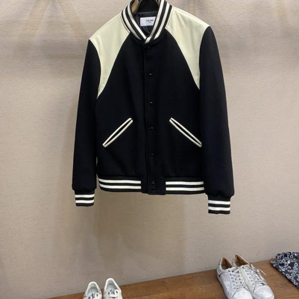 designer,replica,clothing,fake,1:1,lv,luxury,high quality Celine sheepskin-paneled wool-blend baseball jacket