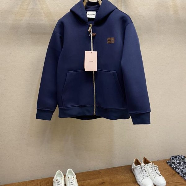 designer,replica,clothing,fake,1:1,lv,luxury,high quality Miumiu hooded jacket with embroidered logo letters