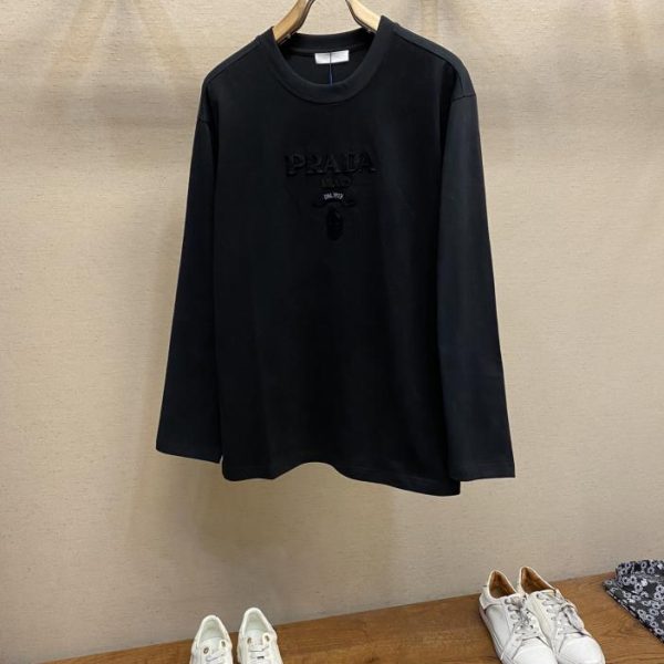 designer,replica,clothing,fake,1:1,lv,luxury,high quality Prada suede cotton couple’s long-sleeved T-shirt