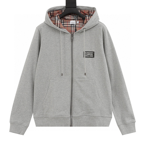designer,replica,clothing,fake,1:1,lv,luxury,high quality Burberry chest logo plaid zipper hooded sweatshirt (6B6A)