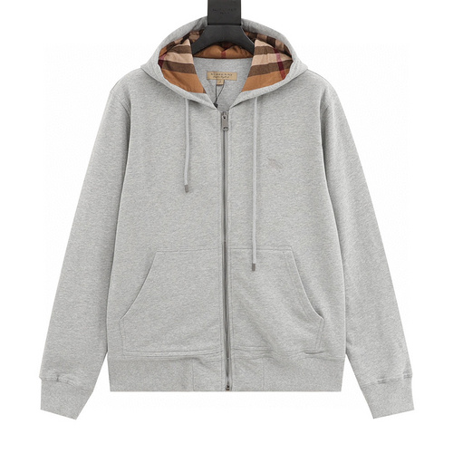 designer,replica,clothing,fake,1:1,lv,luxury,high quality Burberry Chest War Horse Embroidered Plaid Zipper Hooded Sweatshirt (58DA)