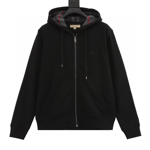 designer,replica,clothing,fake,1:1,lv,luxury,high quality Burberry Chest War Horse Embroidered Plaid Zipper Hooded Sweatshirt (B264)