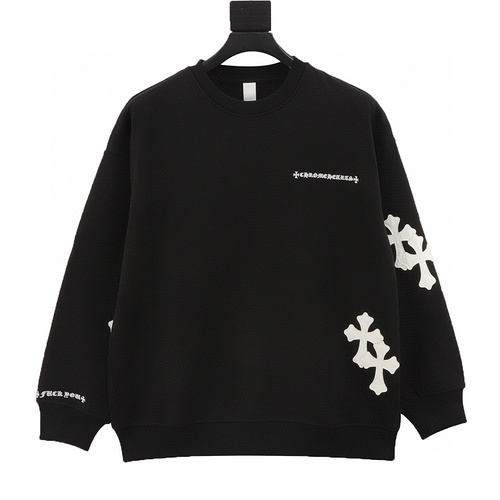 designer,replica,clothing,fake,1:1,lv,luxury,high quality Chrome Hearts leather label cross patch embroidered crew neck sweatshirt (391F)