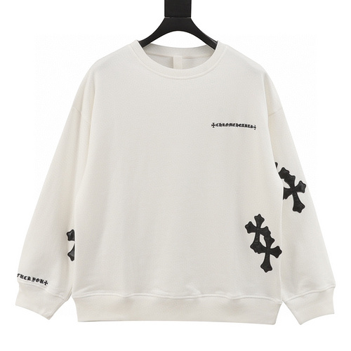 designer,replica,clothing,fake,1:1,lv,luxury,high quality Chrome Hearts leather label cross patch embroidered crew neck sweatshirt (CAE0)