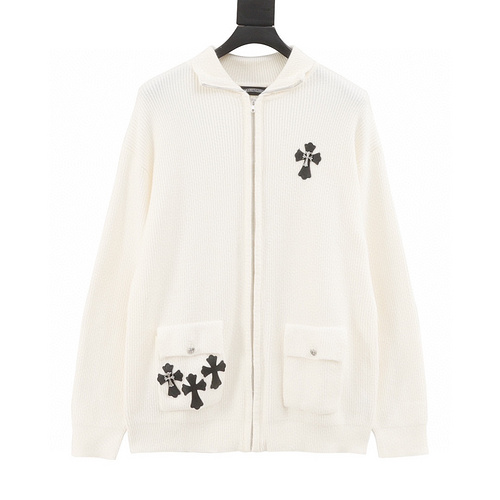 designer,replica,clothing,fake,1:1,lv,luxury,high quality Chrome Hearts Cross Decorated Zip Cardigan (54A9)