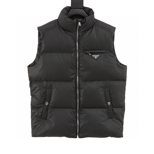 designer,replica,clothing,fake,1:1,lv,luxury,high quality Prada new triangle mark stand collar down vest (62E3)