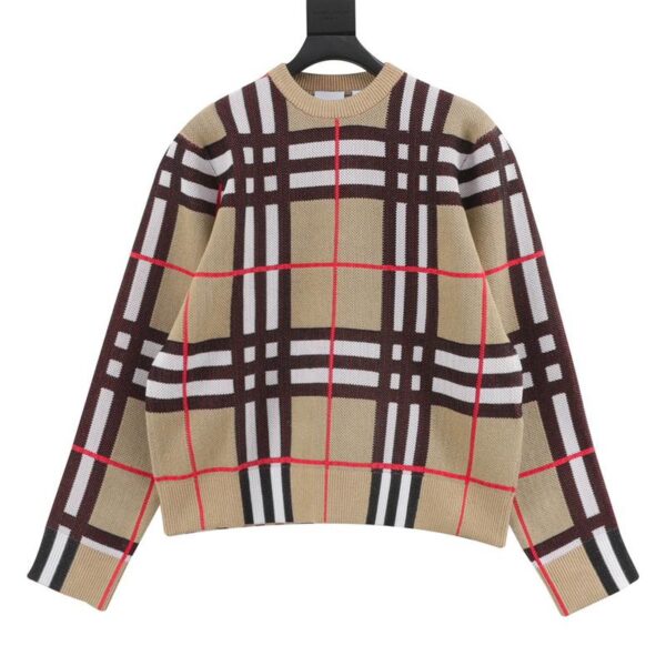 designer,replica,clothing,fake,1:1,lv,luxury,high quality Burberry plaid college style crew neck sweater (3E69)
