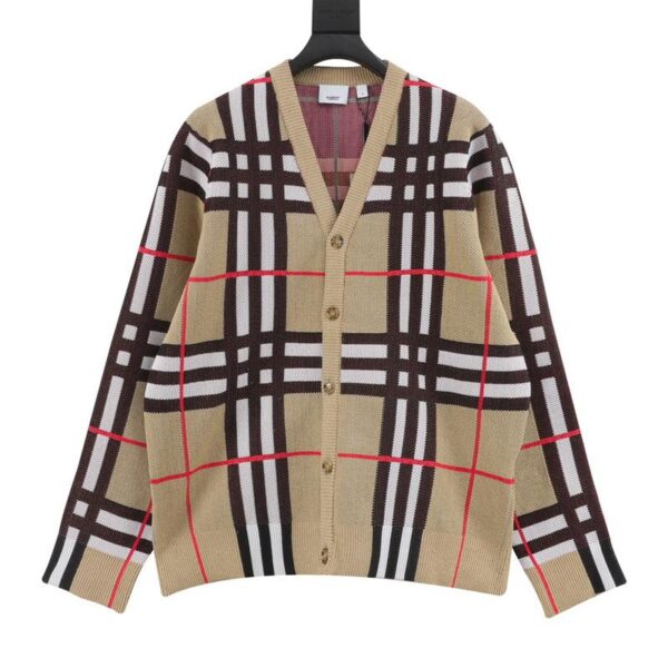 designer,replica,clothing,fake,1:1,lv,luxury,high quality Burberry plaid college style cardigan sweater (5E55)