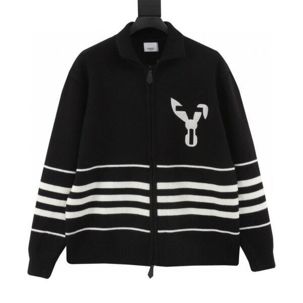 designer,replica,clothing,fake,1:1,lv,luxury,high quality Burberry rabbit limited black and white striped knitted zipper cardigan (45E4)