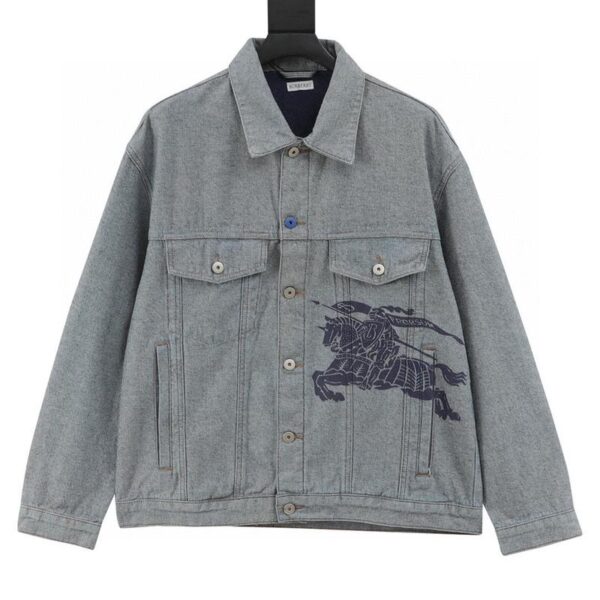 designer,replica,clothing,fake,1:1,lv,luxury,high quality Burberry War Horse Print Patch Retro Washed Denim Jacket (D343)