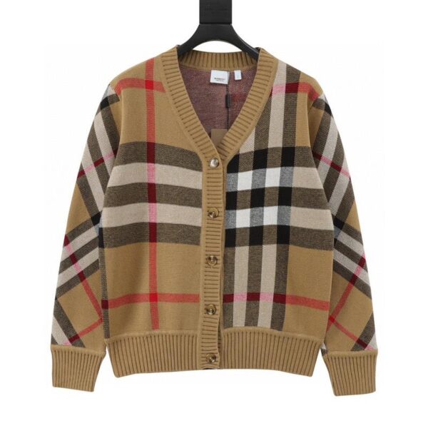 designer,replica,clothing,fake,1:1,lv,luxury,high quality Burberry striped plaid jacquard knitted sweater cardigan (C470)