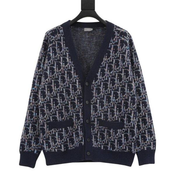 designer,replica,clothing,fake,1:1,lv,luxury,high quality Dior all-over printed old flower jacquard cardigan sweater (42Dior)