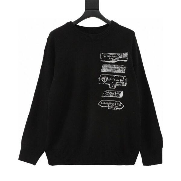 designer,replica,clothing,fake,1:1,lv,luxury,high quality Dior Archives Labels logo embroidered knitted pullover sweater (EDior 5)
