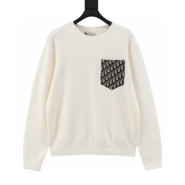 designer,replica,clothing,fake,1:1,lv,luxury,high quality Dior pocket old flower patch pattern knitted pullover sweater (1E47)