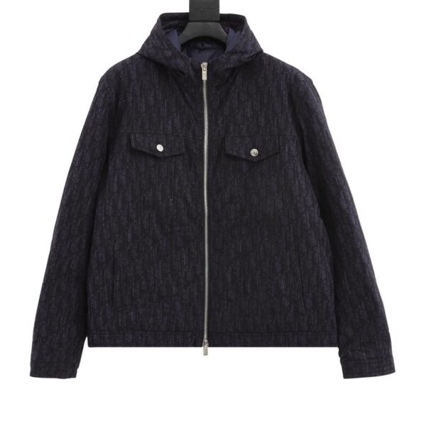 designer,replica,clothing,fake,1:1,lv,luxury,high quality Dior all-over printed washed distressed jacquard LOGO hooded down jacket (F4FA)
